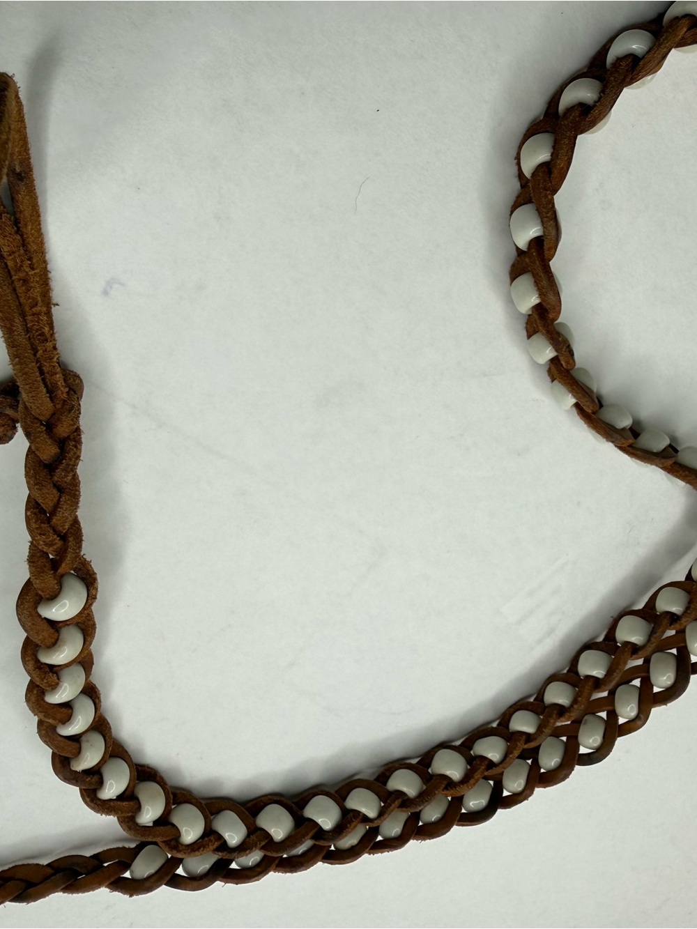 Brown Boho Leather belt White Beads - Picture 3 of 4